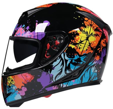 RYDZCLH Integralhelm Für Motorradfahrer Mit Doppelvisier, DOT- Und ECE-Geprüft, Premiumqualität Und Kompakte, Leichte Straßenmotorradhelme Für Männer Und Frauen,Bunt,L 56~57cm
