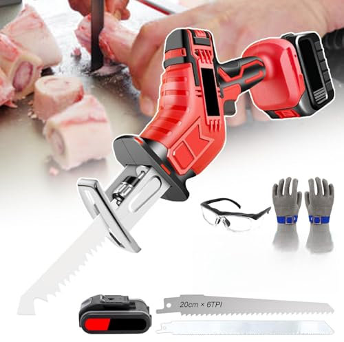 Cordless Bone Saw Machine-Electric Reciprocating Saw-Butcher Cutting Machine with Rechargeable Battery & 5 Blades & storage box,Electric Hand Saw Meat Cutter for Bone/Wood/Metal,2Battery