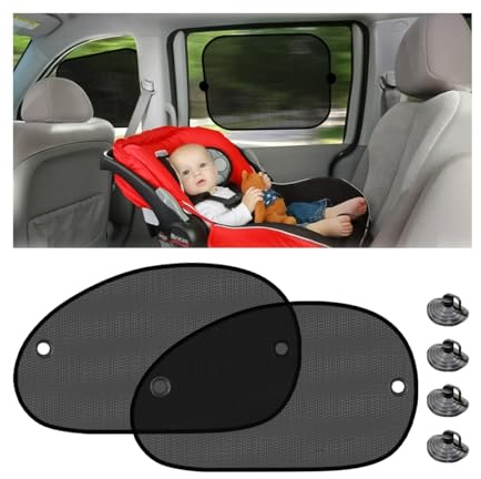 Adunsiaoto 2 Pièces Pare-Soleil pour Vitres Latérales Voiture, Pare-Soleil Vitres Contre L'éblouissement Et Les Rayons du Soleil Ventouse, Protection Solaire pour Siège De Voiture Et Bebe(65x38cm)