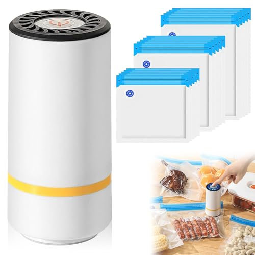 Macchina per sottovuoto con 15 sacchetti sottovuoto e tre misure, macchina sottovuoto per alimenti, mini sottovuoto portatile per la casa per alimenti secchi o umidi