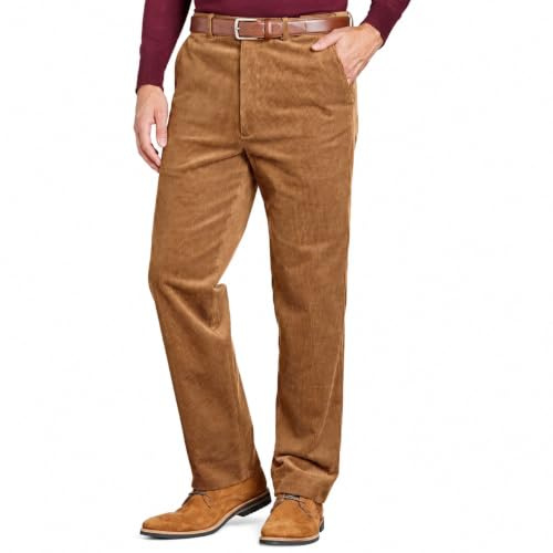 Mens Corduroy Cord Formal Trousers, Smart Cotton Business Executive Office Trouser, Casual Classic Straight Leg Flat Front Work Bottom Pants with Pockets Size 30-50, Brown-34W / 31L