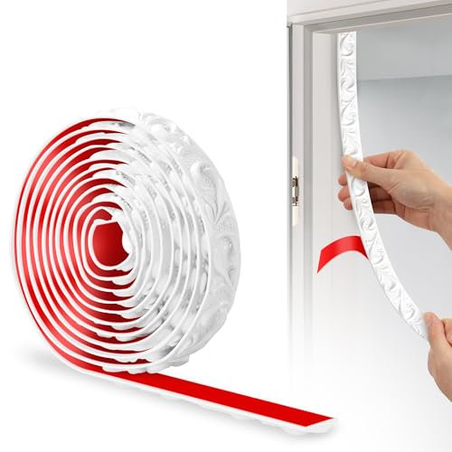 JUNART Modanature in PVC, 300cm×2cm, Bordi Carta da Parati 3D, Modanature a Soffitto, Adatto per Battiscopa Adesivo, Fondali TV, Armadi, Pareti(Bianco)