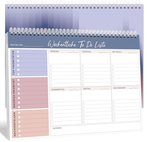 BIROYAL Wochenplaner Block A4 ohne festes Datum (52 Seiten), Weekly Planner, Schreibtischunterlage, Spiral-Wochenkalender Wochen Planer mit Wochenübersicht für Termine, Aufgaben& Notizen