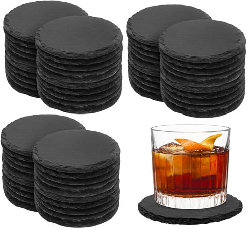 60 Pieces Slate Coasters. Dhfsleo 4 inch Black Coasters Stone Coaster Set,Laser Engraving Blanks with Anti-Scratch Bottom, Perfect for use in Your Home, Office, Kitchen,bar or Anywhere.Round