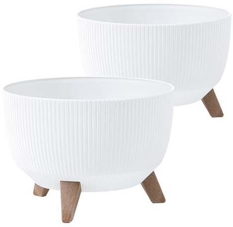 Tymar Übertöpf mit Füßen, Pflanzschalen für draussen, Blumentopf groß, Blumenkübel, Blumenschale, terrassenkübel rund ((2pack) Weiß; ø 40 cm)