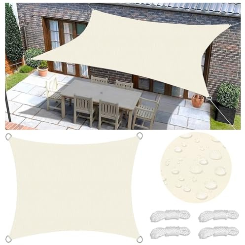 Sun Shade Sail Square Waterproof 98% UV Block Garden Sunscreen Awning Canopy with Rope and D-Ring Breathable Rectangle Patio Sail Pergola for Outdoor Garden Patio Yard Lawn 2x2M