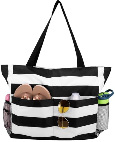 ViEinkaufen Extra Large Beach Bags for Women,Waterproof Beach Tote Bag with Zip and Pocket,Reusable Grocery Bags for Women,Tote Bags for Traveling,Shopping,Pool