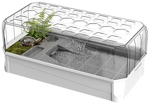 Schildkröten Aquarium Komplettset – Mini Turtles Tank für Wasserschildkröten | Terrarium für Schildkröten | Leicht zu Wechseln und zu Reinigen, Resistent gegen Abfallen, Zuchtbox für Reptilien(White W