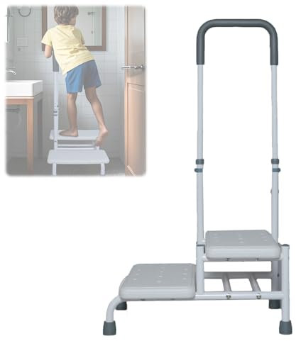 Gradino per Vasca da Bagno Con Maniglia, Scaletta Pieghevole Con Maniglia, Regolazione Dell'altezza Su 5 Livelli, Regolabile con Maniglia Scaletta in Acciaio per Comodino, Cucina, Auto, Vasca Da Bagno
