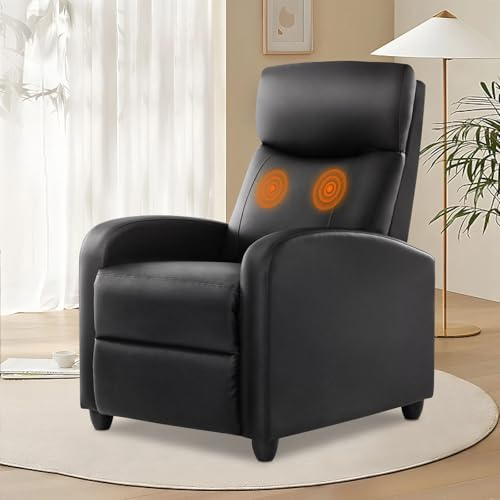 DUMOS Recliner Chair for Adults, Massage Reclining Chair for Living Room, Adjustable Home Theater Seating Single Sofa with PU Leather Padded Seat Backrest and Footrest, Modern Black