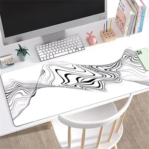 Tapis de Souris Gaming XXL Mouse Pad 1000x500x2 mm Tapis de Bureau Grande Taille avec Coutures sur Les Bords Grand Tapis de Souris pour Gamer, Ordinateur, PC (Lignes Blanches et Noires)