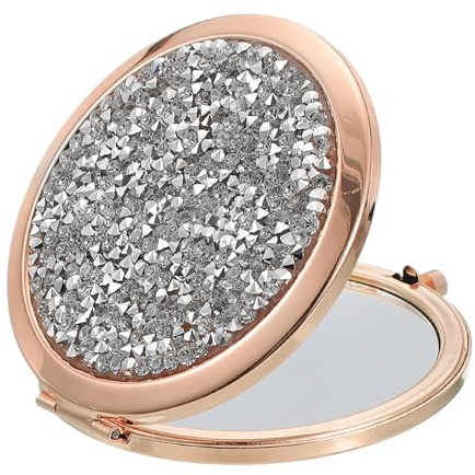 sourcing map Kleiner Taschenspiegel für Geldbörse, Vergrößerung, faltbar, Roségold, Make-up, Handspiegel für Damen, Geldbörse, Reisen, Mädchen, Geschenk (Silber, 7,1 cm)