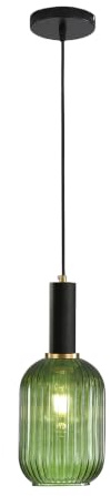 ESKED Hängeleuchte, modern, aus geriffeltem Glas, mit E27-Fassung, Hängeleuchte für Kücheninsel, Esszimmer, Schlafzimmer (Grün, 13cm)