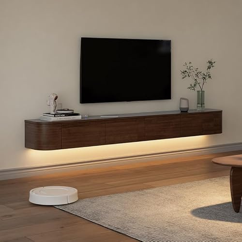 220 cm LED TV Lowboard väggmonterad TV-skåp modernt TV-stativ för vardagsrum och sovrum stilfullt brunt nöjescenter platsbesparande förvaringslösning