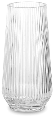 Hewory Ribbed Glass Vase for Flowers: 20cm Large Vase Clear Flower Vases for Living Room - Crystal Glass Vases for Decor Table Centrepiece Home Decoration