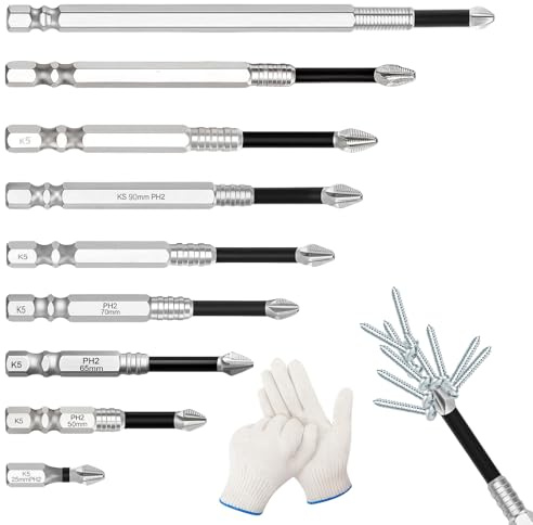 10PCS Magnetic Screwdriver Bits Set, High Magnetic Fixion Screwdriver Bits, Anti Slip Screwdriver Bit Sets for Precision Drilling and Fastening, Alloy Steel Construction