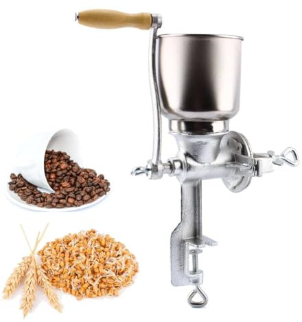 OZBME Molinillo Manual de Granos portátil con Abrazadera de Mesa para maíz, Trigo, harina, Hierro Fundido, para moler café y nueces.