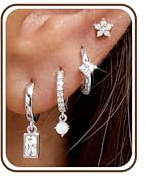 Roheafer 4 Pairs 925 Sterling Silver Stud Hoop Earrings for Women S-STAR