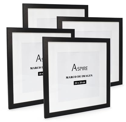 SHANN Park 4 Portafoto Madera 20x20cm， Marco para foto de Madera con Cristal, Marco para pared，Marco Decorativo。Negro Cuadrada