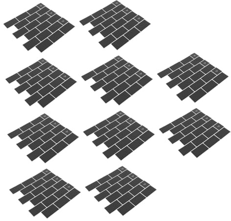 Operitacx 10hojas Pintado Epoxi Para Cocina Baño Lavandería Diseño De Azulejos Negros Tipo Autoadhesivo Resistente Al Agua Aceite Láminas Por Paquete