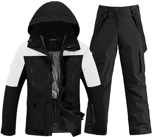 HOTIAN Set di giacca da sci e pantaloni da uomo, tuta da neve invernale calda, impermeabile, antivento, set da snowboard, L