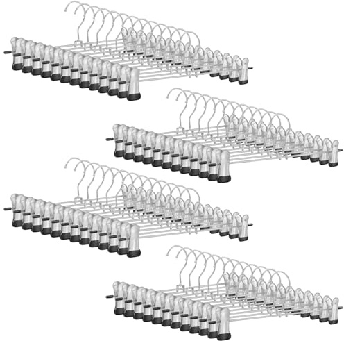 CHIHEUNG 50PCS Trouser Hangers, Skirt Hangers with Clips, Adjustable Non-Slip Clothes Hangers for Organizing Jeans, Dress, Pants, Skirts