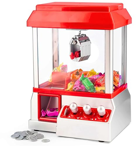 ADEPTNA Candy Grabber Machine with Music & 24 Coins – Mini Arcade Claw Toy for Kids & Adults | Retro Sweet Catcher Game, Refillable Candy Dispenser, Party Fun Gift
