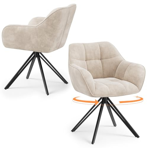 COLAMY Drehstühle für Esszimmer, 2er Set, Drehbare Polsterstühle mit Armlehnen und Rückenlehne, Bequeme Küchenstühle für Wohnzimmer & Essbereich, Beige