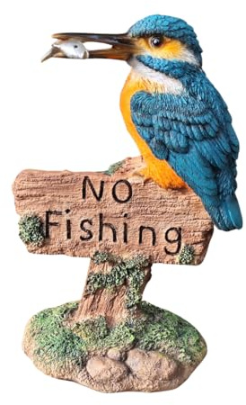 Vivid Arts Kingfisher on ‘No Fishing’ Sign – Small Resin Garden Ornament (17 × 10 × 7 cm)