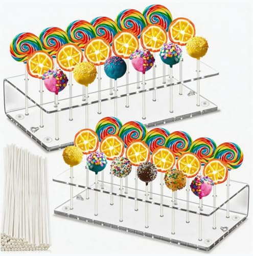 Xiuxhae 2 Stück XXL Acryl Cake Pop Ständer mit 100(15cm) Cake Pop Stiele, Cakepopständer, die kein Tablett benötigen und bei denen die Cakepop Stiele Nicht herausrutschen (CakePopStiele 15cm)