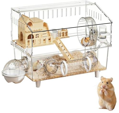 Zwerghamsterkäfig – Struktur mit 2 Etagen, transparent, für Hamster, Habitat für Hamster | für kleine Haustiere, Beobachtung, Innen- und Außenbereich