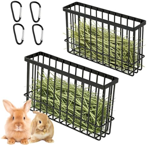 2er Set Heuraufe Kaninchen & Meerschweinchen: Große & Mittlere Meerschweinchen Heuraufe mit 2 Haken pro Korb, Futterraufe Kaninchen für Kleintierstall und Fütterung