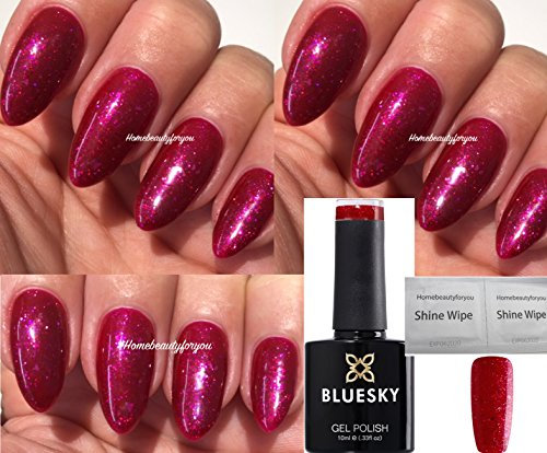 Bluesky Gel Polish Deep Pink Red Purple Fine Glitter Nail XK32 UV LED Soak Off 10ml