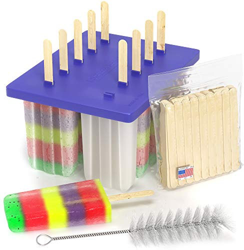 American Ice Pop Maker – Frozen Popsicle Formen-Set für Para Paletas – 10 große, BPA-freie, abnehmbare Kunststoff-Formen + 50 Holzstäbchen, gesunde Kinder Obst & Sahne-Leckereien (klassisch 10, blau)