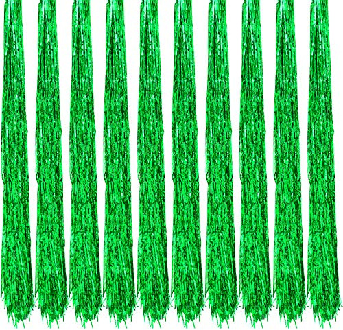 Oblique Unique® 10x Lametta Glänzend 100cm für Weihnachtsbaum Baumschmuck Weihnachtsdeko Weihnachten Party Feier Deko Silber Gold Weiß Schwarz Pink Lila Blau Grün - Farbe Wählbar (Grün)