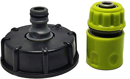 Funitric IBC Water Tank S60x6 Outlet with Hoselock Fitting, Connector Adapter, Tap and 1/2 Outlet (Black, Plastic, Round)
