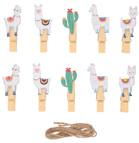 Amosfun 10 StüCk Mini Holzklammern Im Cactus & Alpaka Design - WäScheklammern Aus Holz, Klein FüR Fotos Und Bastelprojekte Mit Twine