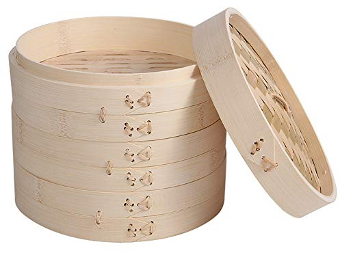 AIZYR Bambusdampfkorb, Dim Sum Dampfer - Bambusdampfer Zum Kochen, 24Cm Durchmesser, Handgemacht Dampfgarer,24cmcover