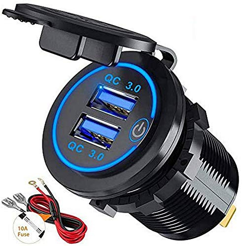 Thlevel Auto USB Steckdose 12V QC3.0 Ladegerät KFZ Schnellladung wasserdichte und Staubdicht für Fahrzeuge Motorrad SUV LKW Wohnwagen Marine