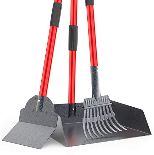 X-TECOKIT Larger Heavy Duty Pooper Scooper for Dogs-Rake, Spade,Tray Set with Long Handle,No Bend Down Easy Cleanup,Great for Yard Grass Gravel Dirt,Use for Large Small and Multi Dogs