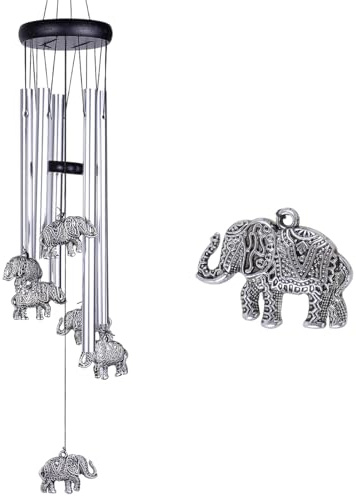 Vindspel för utomhuselefant, inomhusdekor – rent handgjort mobilt romantiskt vindfångare, 71 cm (28 tum) vindspel med elefant för hem, jul, present till mamma, balkong, uteplats, trädgårdsdekoration