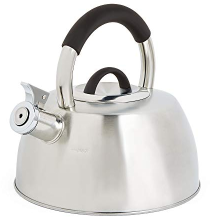 VonShef Stove Top Kettle, Stainless Steel Whistling Teakettle, Silver 2.5L Induction Kettle, Hob Teakettle with Stay Cool Handle & Grip, Suitable for All Hob Types