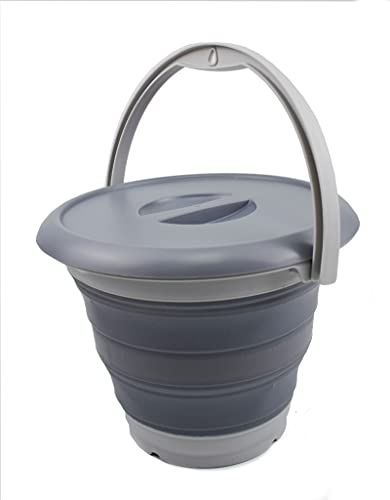 SAMMART Faltbarer Angeleimer mit abnehmbarem Deckel, 5 l, faltbar, runde Wanne – tragbarer Kunststoff-Wassereimer – platzsparender Outdoor-Wassertopf (Grau/Dunkelgrau, 1)