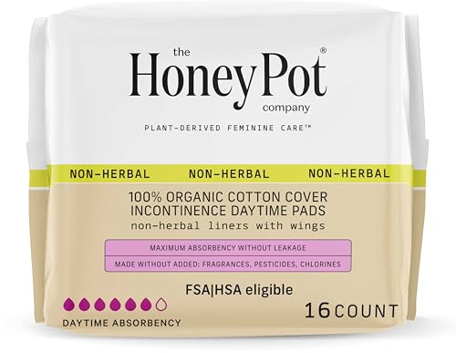 The Honey Pot Company, Non-Herbal Infused Cotton Incontinence Pads with Wings, 16 Count