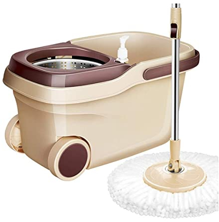 JINHH Secchio mocio Rotante autostrizzante 360 ° e testine mocio in Microfibra Lavabili in Lavatrice - Kit Facile da Usare e da riporre più 2 testine mocio
