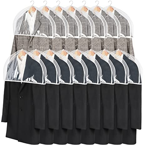 Zilink Clear Shoulder Covers for Clothes (Set of 15) Breathable Clothes Dust Cover Protectors with 2 Gusset for Suit, Coats, Jackets