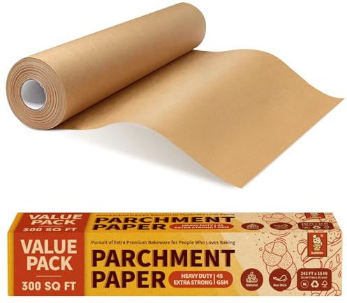Katbite Rotolo di carta pergamena resistente, non sbiancata, 38 cm x 74 m, rotolo di carta da forno antiaderente per cottura, cottura, congelamento, per forno, cucina, friggitrice ad aria,