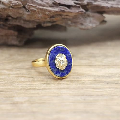 Naturlig sten bin ring ovala ädelstenar labradorit rosenkvarts lapis justerbar ring kvinnor sommarsmycken, lapis lazuli lejon, justerbar storlek