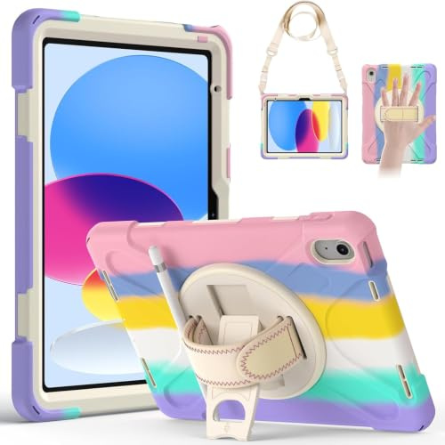 Gerutek Hülle für iPad A16 11./10. Generation 11/10,9 2025/2022,Bunt Rosa | Stoßfeste Hülle mit 360° Drehbar Stände/Handschlaufe, Schultergurt Stifthalter, Rundumschutz Case für Arbeit/Outdoor/Drinnen