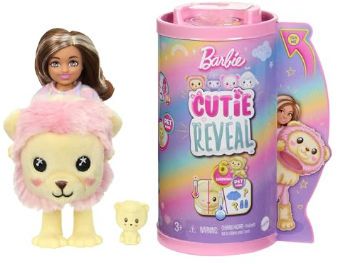 Barbie Cutie Reveal Chelsea-Puppe - 6 Überraschungen, Plüschbabylöwe, Moden, Farbwechselspaß, für Kinder ab 3 Jahren, HKR21